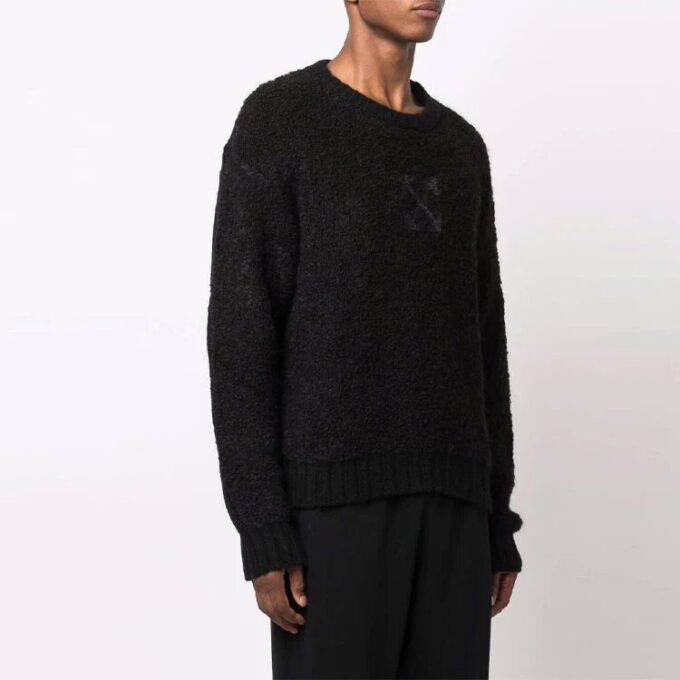Off-White Men’ s FW21 Logo Arrow Pattern Long Sleeves Wool Sweater Black