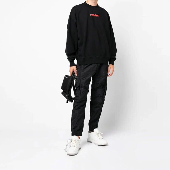 Off-White Men’ s FW21 Logo Arrow Pattern Printing Pullover Loose Fit Black