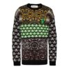 Off-White Men’ s FW21 Logo Arrow Pattern Round Neck Wool Sweater Loose Fit Green