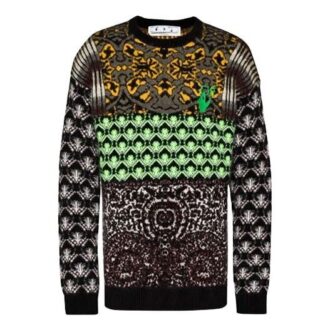 Off-White Men’ s FW21 Logo Arrow Pattern Round Neck Wool Sweater Loose Fit Green Off-White Men’ s FW21 Logo Arrow Pattern Round Neck Wool Sweater Loose Fit Green