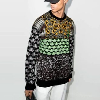 Off-White Men’ s FW21 Logo Arrow Pattern Round Neck Wool Sweater Loose Fit Green Off-White Men’ s FW21 Logo Arrow Pattern Round Neck Wool Sweater Loose Fit Green