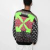 Off-White Men’ s FW21 Logo Arrow Pattern Round Neck Wool Sweater Loose Fit Green