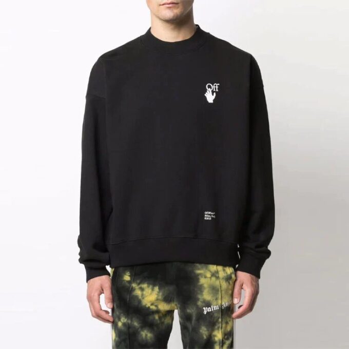 Off-White Men’ s FW21 Logo Caravaggio Arrow Round Neck Long Sleeves Loose Fit Black