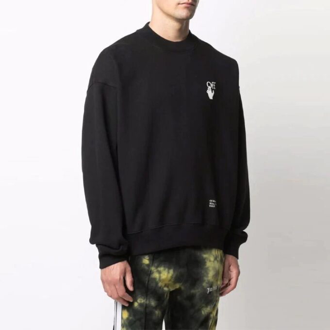 Off-White Men’ s FW21 Logo Caravaggio Arrow Round Neck Long Sleeves Loose Fit Black