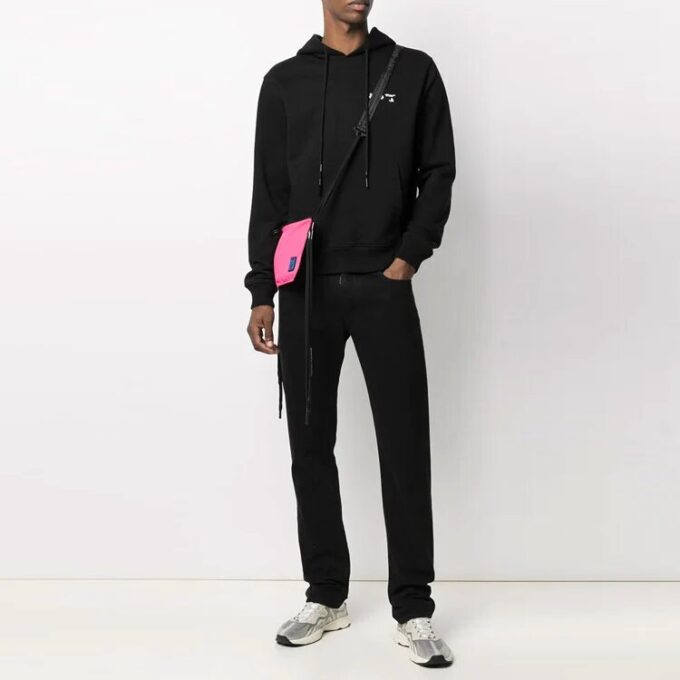 Off-White Men’ s FW21 Logo Drawstring Pullover Loose Fit Black