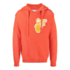 Off-White Men’ s FW21 Logo Intarsia Knit Pullover Hooded Wool Sweater Loose Fit Orange