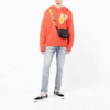 Off-White Men’ s FW21 Logo Intarsia Knit Pullover Hooded Wool Sweater Loose Fit Orange