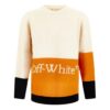 Off-White Men’ s FW21 Logo Pattern Loose Long Sleeves Colorblock Wool Sweater White