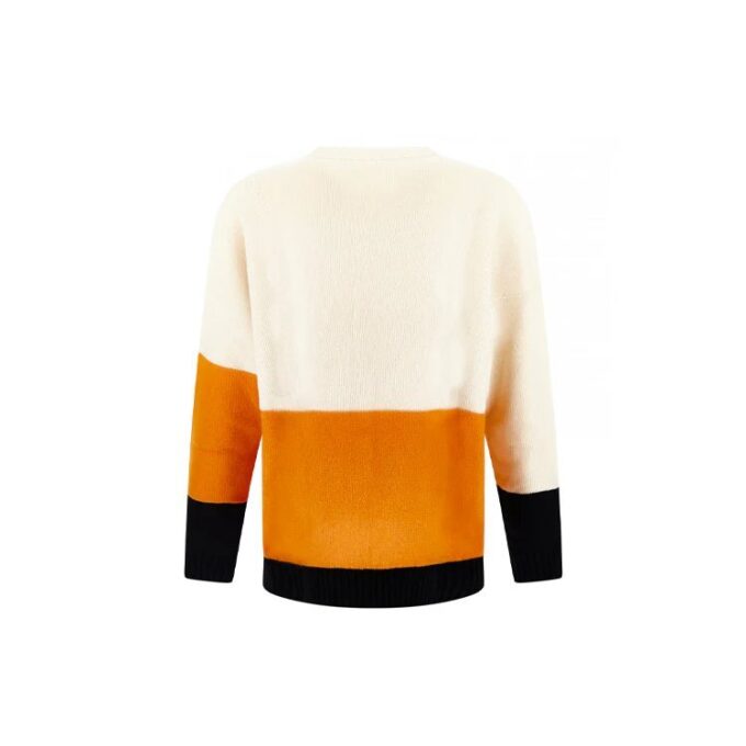 Off-White Men’ s FW21 Logo Pattern Loose Long Sleeves Colorblock Wool Sweater White