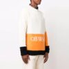 Off-White Men’ s FW21 Logo Pattern Loose Long Sleeves Colorblock Wool Sweater White