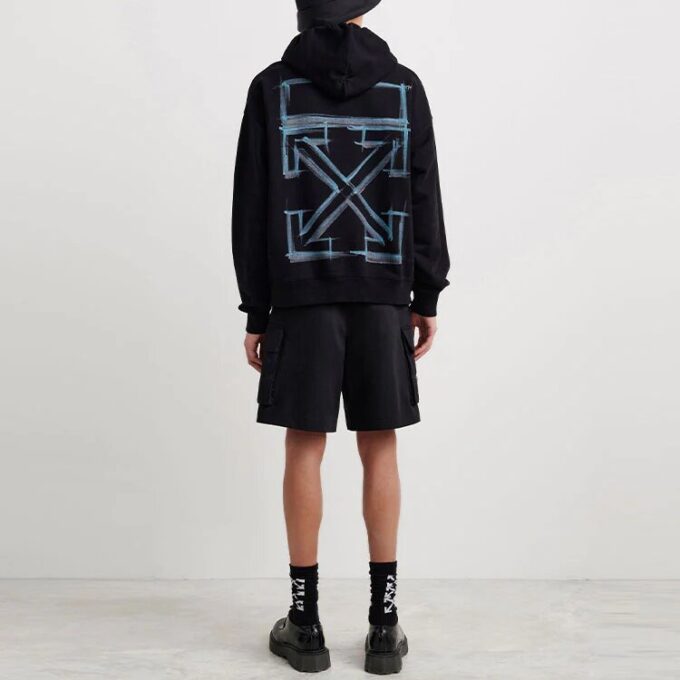 Off-White Men’ s FW21 Logo Pattern Printing Long Sleeves Pullover Loose Fit Black