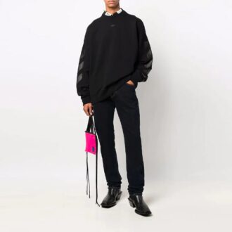 Off-White Men’ s FW21 Logo Pattern Printing Round Neck Pullover Loose Fit Black Off-White Men’ s FW21 Logo Pattern Printing Round Neck Pullover Loose Fit Black