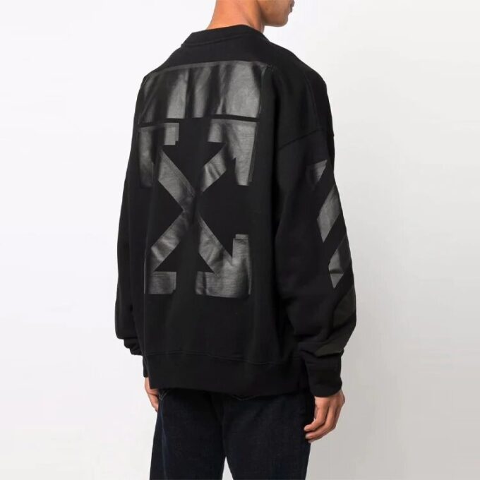 Off-White Men’ s FW21 Logo Pattern Printing Round Neck Pullover Loose Fit Black