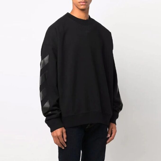 Off-White Men’ s FW21 Logo Pattern Printing Round Neck Pullover Loose Fit Black