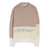 Off-White Men’ s FW21 Logo Pattern Round Neck Pullover Long Sleeves Colorblock Wool Sweater Loose Fit