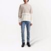 Off-White Men’ s FW21 Logo Pattern Round Neck Pullover Long Sleeves Colorblock Wool Sweater Loose Fit