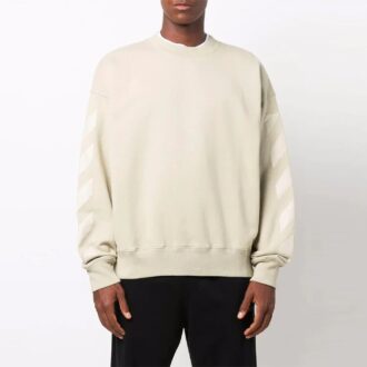 Off-White Men’ s FW21 Logo Pattern Round Neck Pullover Loose Fit Cream Yellow Off-White Men’ s FW21 Logo Pattern Round Neck Pullover Loose Fit Cream Yellow