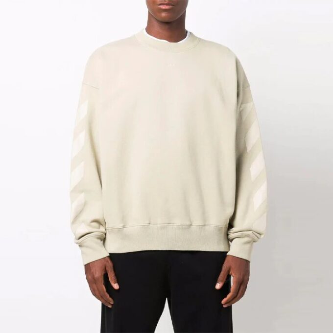 Off-White Men’ s FW21 Logo Pattern Round Neck Pullover Loose Fit Cream Yellow