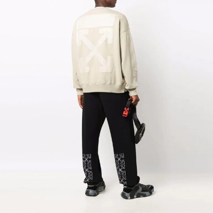 Off-White Men’ s FW21 Logo Pattern Round Neck Pullover Loose Fit Cream Yellow