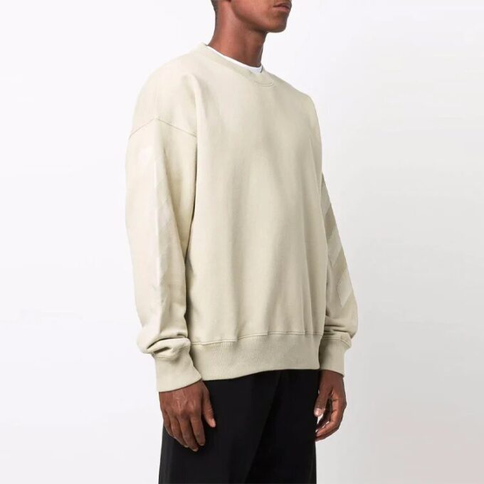 Off-White Men’ s FW21 Logo Pattern Round Neck Pullover Loose Fit Cream Yellow