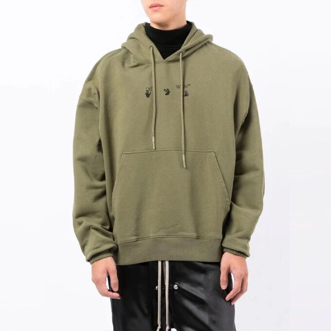 Off-White Men’ s FW21 Logo Printing Long Sleeves Loose Fit Green