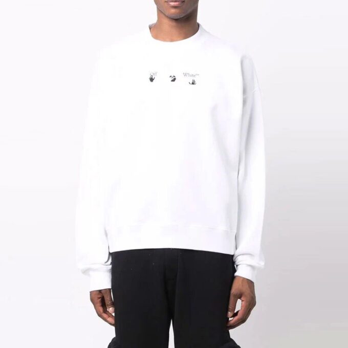 Off-White Men’ s FW21 Logo Printing Long Sleeves Pullover Loose Fit White
