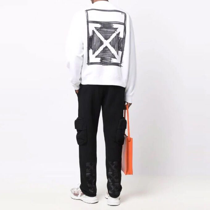 Off-White Men’ s FW21 Logo Printing Long Sleeves Pullover Loose Fit White