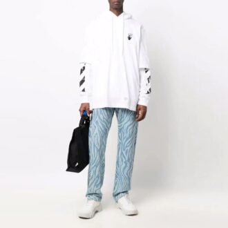 Off-White Men’ s FW21 Logo Printing Pullover Loose Fit White Off-White Men’ s FW21 Logo Printing Pullover Loose Fit White