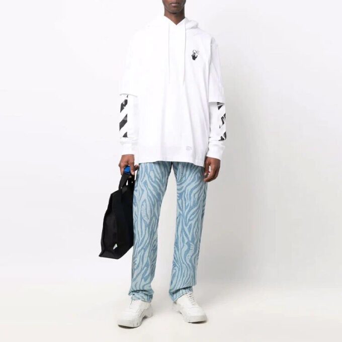 Off-White Men’ s FW21 Logo Printing Pullover Loose Fit White