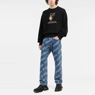 Off-White Men’ s FW21 Logo Printing Round Neck Long Sleeves Loose Fit Black Off-White Men’ s FW21 Logo Printing Round Neck Long Sleeves Loose Fit Black