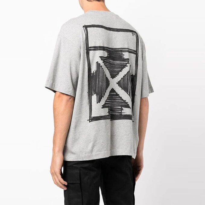 Off-White Men’ s FW21 Logo Printing Short Sleeve Loose Fit Gray T-Shirt