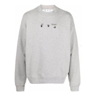 Off-White Men’ s FW21 Logo Round Neck Pullover Loose Fit Gray Off-White Men’ s FW21 Logo Round Neck Pullover Loose Fit Gray
