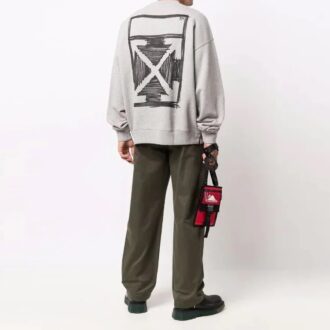 Off-White Men’ s FW21 Logo Round Neck Pullover Loose Fit Gray Off-White Men’ s FW21 Logo Round Neck Pullover Loose Fit Gray