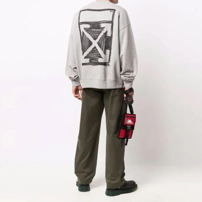 Off-White Men’ s FW21 Logo Round Neck Pullover Loose Fit Gray