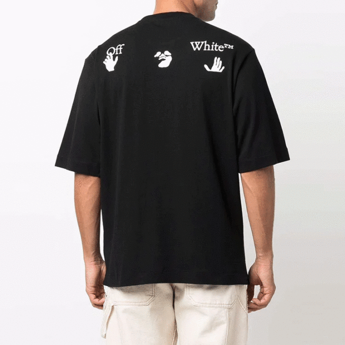 Off-White Men’ s FW21 Logo Round Neck Short Sleeve Loose Fit Black T-Shirt