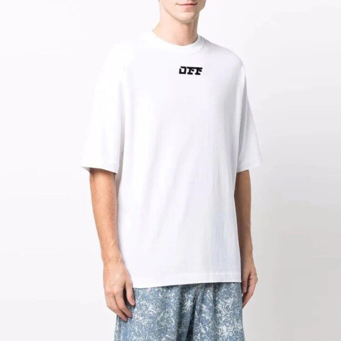 Off-White Men’ s FW21 Logo Round Neck Short Sleeve Loose Fit White T-Shirt