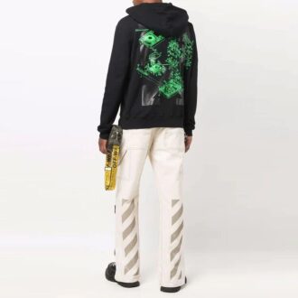 Off-White Men’ s FW21 Painting Pattern Drawstring Hood Long Sleeves Loose Fit Black Off-White Men’ s FW21 Painting Pattern Drawstring Hood Long Sleeves Loose Fit Black