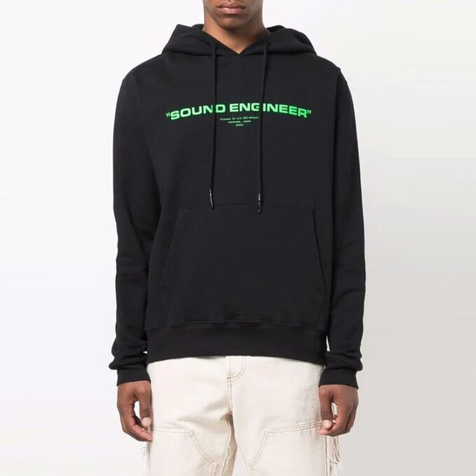 Off-White Men’ s FW21 Painting Pattern Drawstring Hood Long Sleeves Loose Fit Black
