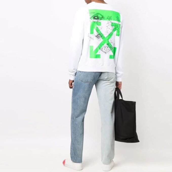 Off-White Men’ s FW21 Painting Pattern Round Neck Pullover Slim Fit White