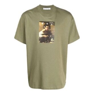 Off-White Men’ s FW21 Painting Printing Round Neck Short Sleeve Loose Fit Green T-Shirt Off-White Men’ s FW21 Painting Printing Round Neck Short Sleeve Loose Fit Green T-Shirt