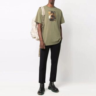 Off-White Men’ s FW21 Painting Printing Round Neck Short Sleeve Loose Fit Green T-Shirt Off-White Men’ s FW21 Painting Printing Round Neck Short Sleeve Loose Fit Green T-Shirt