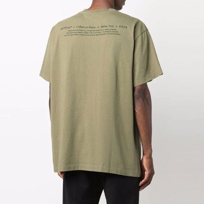 Off-White Men’ s FW21 Painting Printing Round Neck Short Sleeve Loose Fit Green T-Shirt