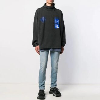 Off-White Men’ s FW21 Pattern High Collar Long Sleeves Loose Fit Black Gray Off-White Men’ s FW21 Pattern High Collar Long Sleeves Loose Fit Black Gray