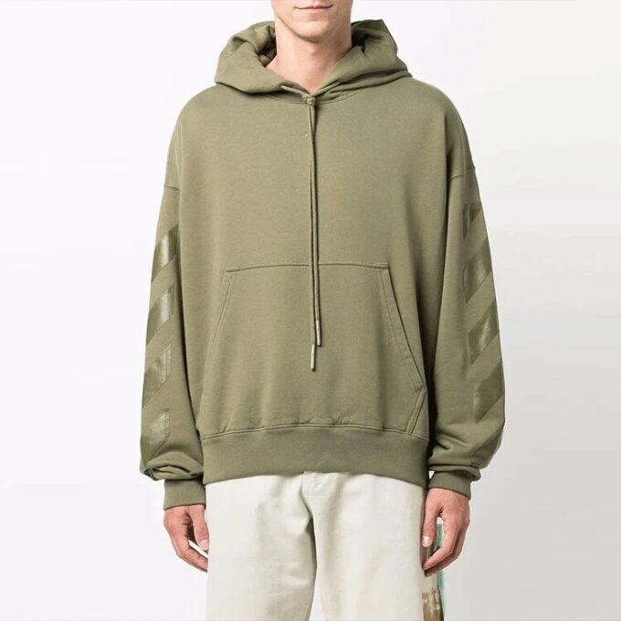 Off-White Men’ s FW21 Pattern Printing Hooded Long Sleeves Loose Fit Green