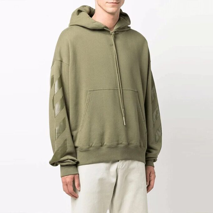 Off-White Men’ s FW21 Pattern Printing Hooded Long Sleeves Loose Fit Green