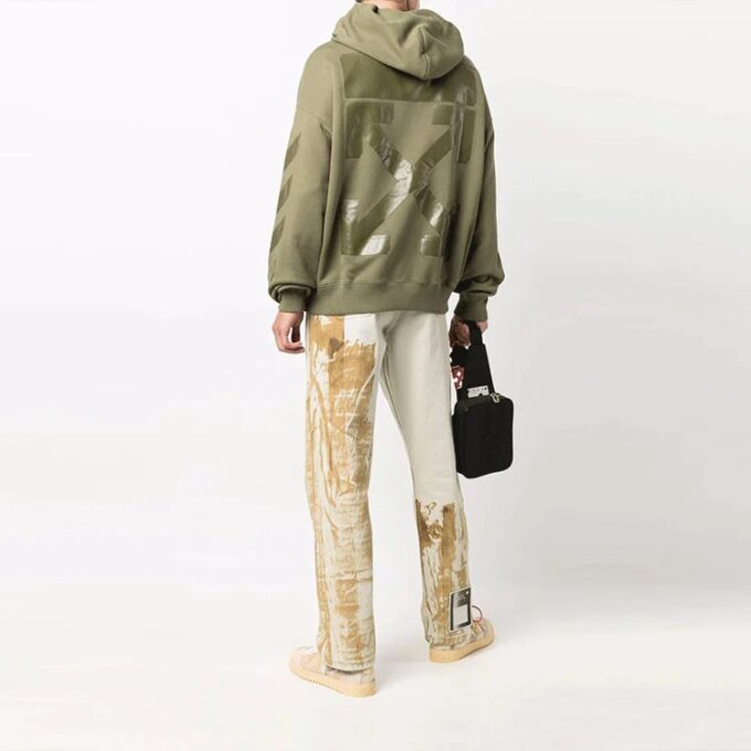 Off-White Men’ s FW21 Pattern Printing Hooded Long Sleeves Loose Fit Green