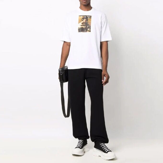 Off-White Men’ s FW21 Pattern Printing Round Neck Short Sleeve White T-Shirt