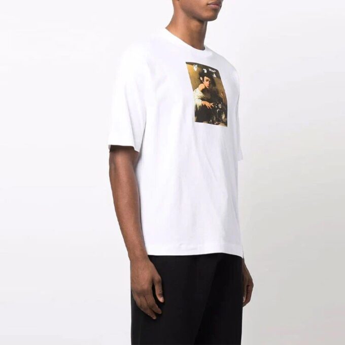 Off-White Men’ s FW21 Pattern Printing Round Neck Short Sleeve White T-Shirt