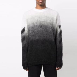 Off-White Men’ s FW21 Plush Gradient Round Neck Long Sleeves Pullover Wool Sweater Loose Fit Autumn Black Off-White Men’ s FW21 Plush Gradient Round Neck Long Sleeves Pullover Wool Sweater Loose Fit Autumn Black