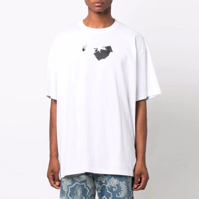 Off-White Men’ s FW21 Round Neck Arrow Pattern Printing Short Sleeve Loose Fit White T-Shirt